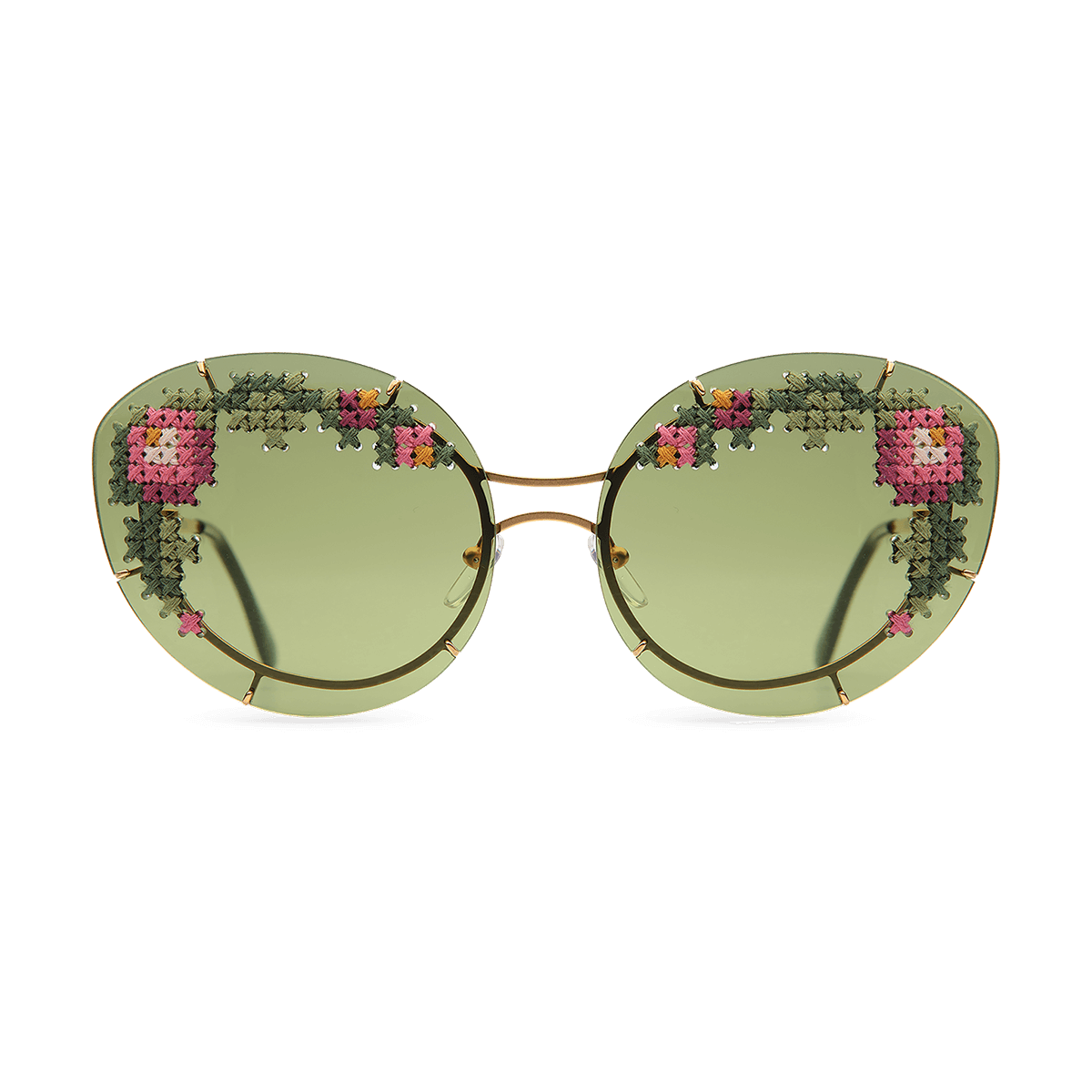 Sunglasses with hand-embroidered lenses