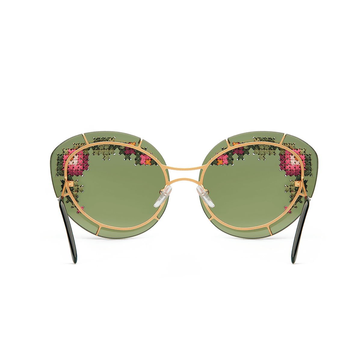 Sunglasses with hand-embroidered lenses
