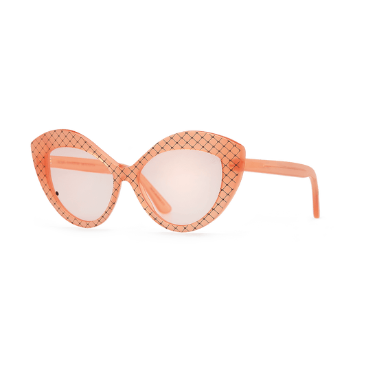 Cat-eye sunglasses with lattice print and black cabochon detail