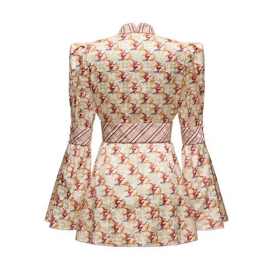 Silk jacquard dress with a signature print