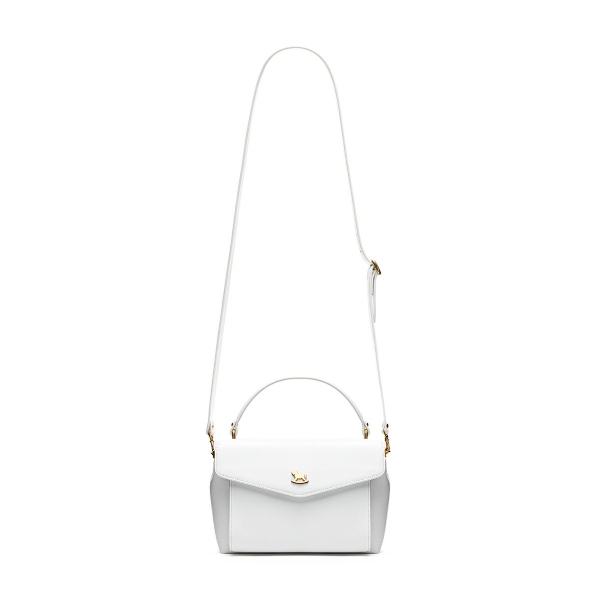 Leather satchel with a signature clasp