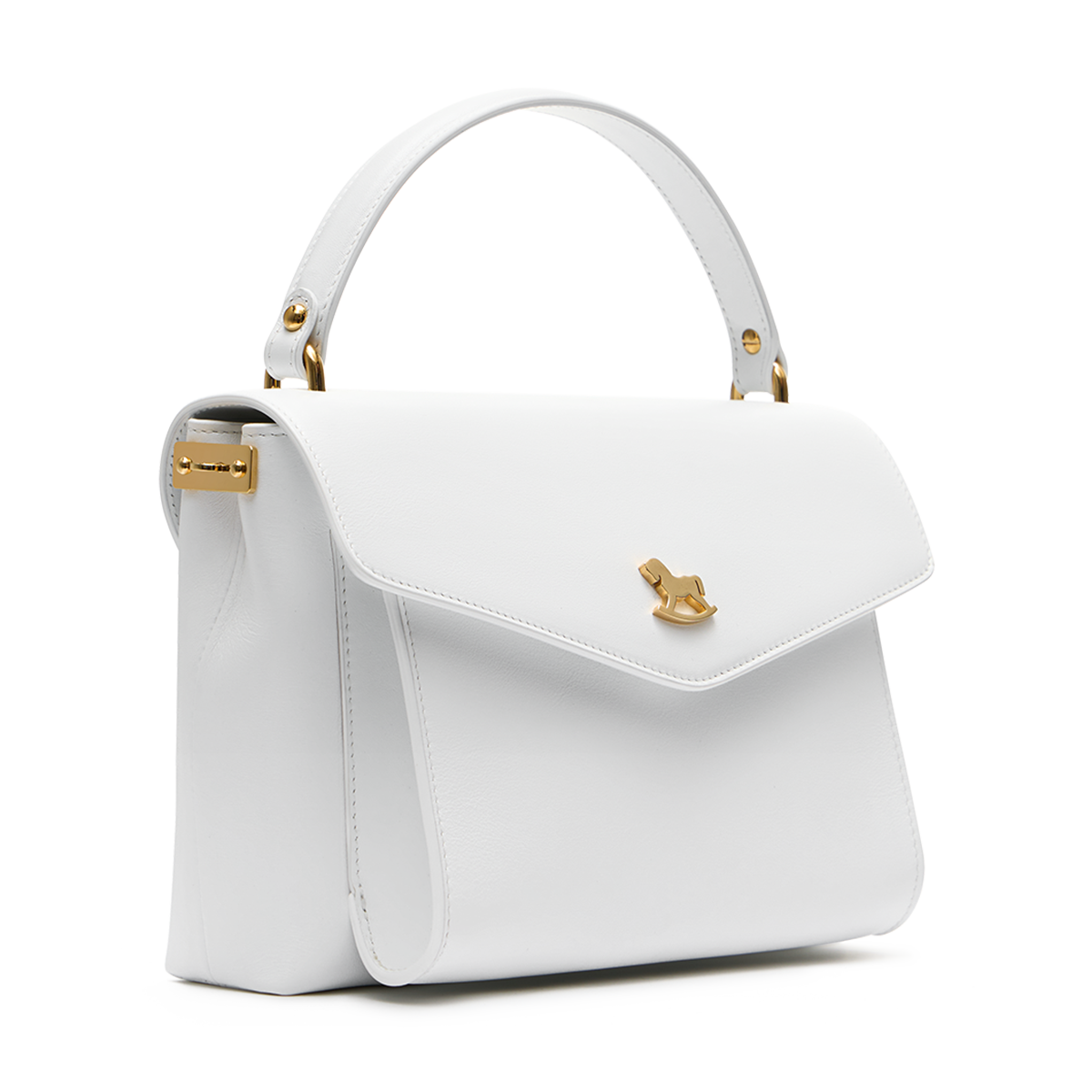 Leather satchel with a signature clasp