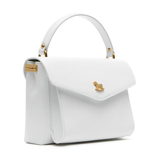 Leather satchel with a signature clasp