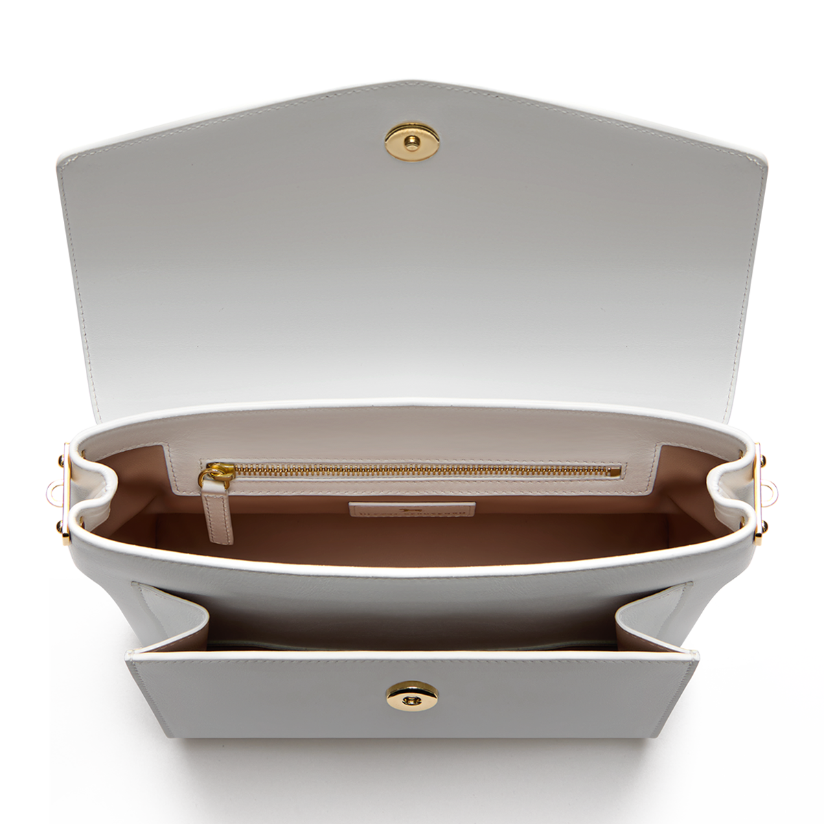 Leather satchel with a signature clasp