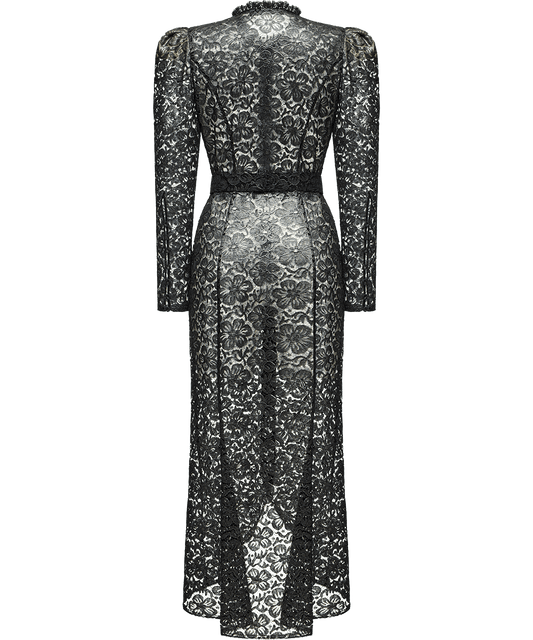 Lace midi dress with floral patterns