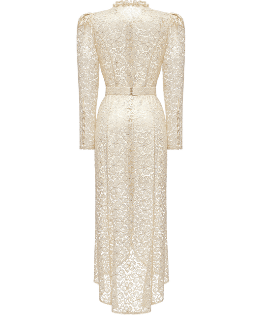 Lace midi dress with floral patterns