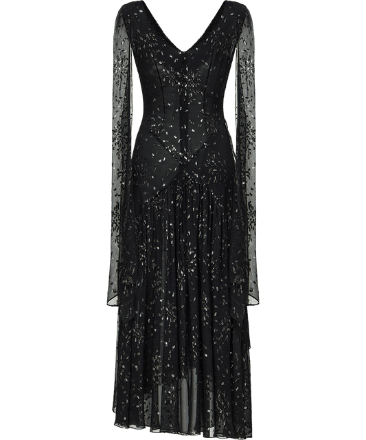 Chiffon midi dress with sparkling lurex