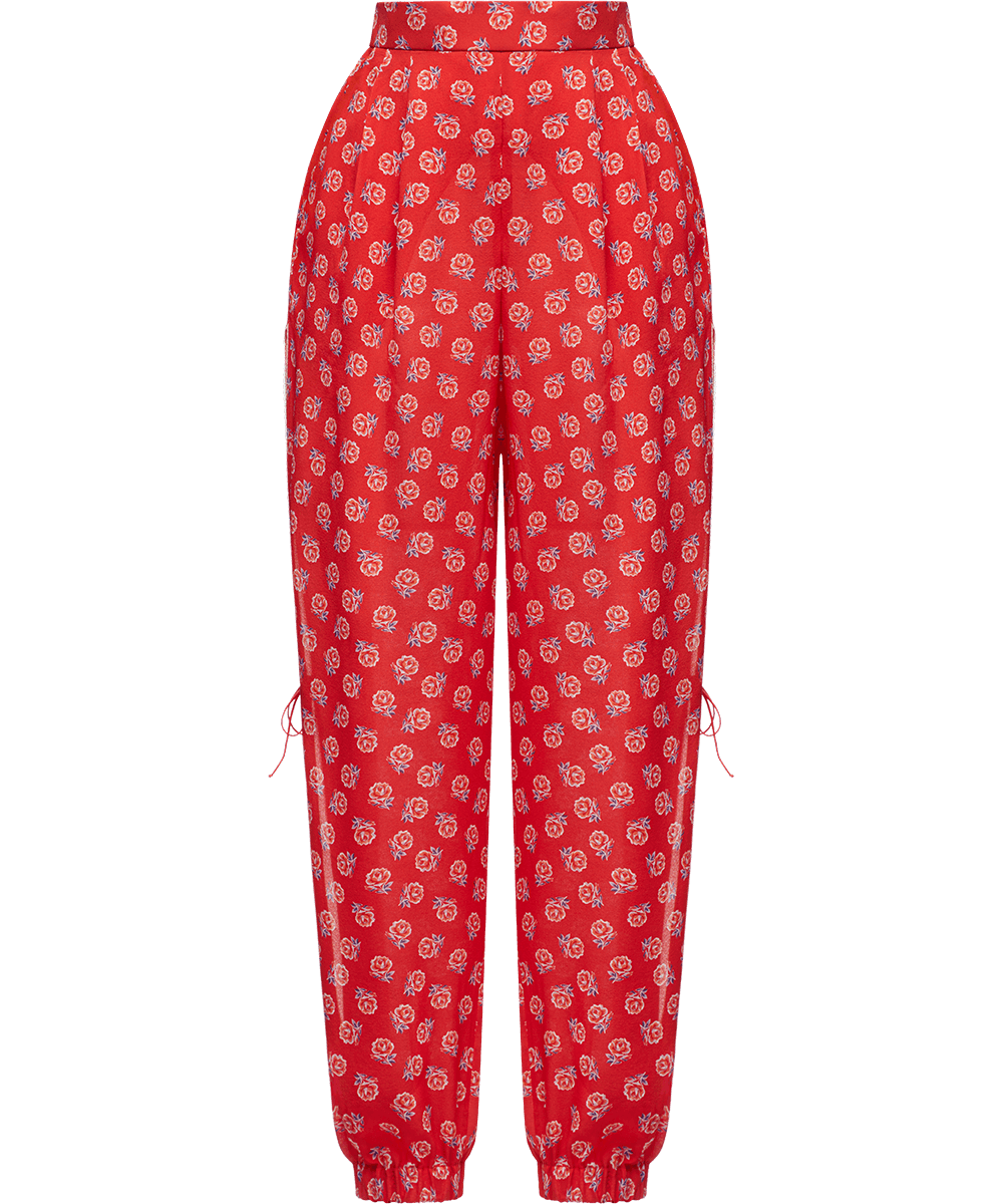 Silk trousers with a signature floral print