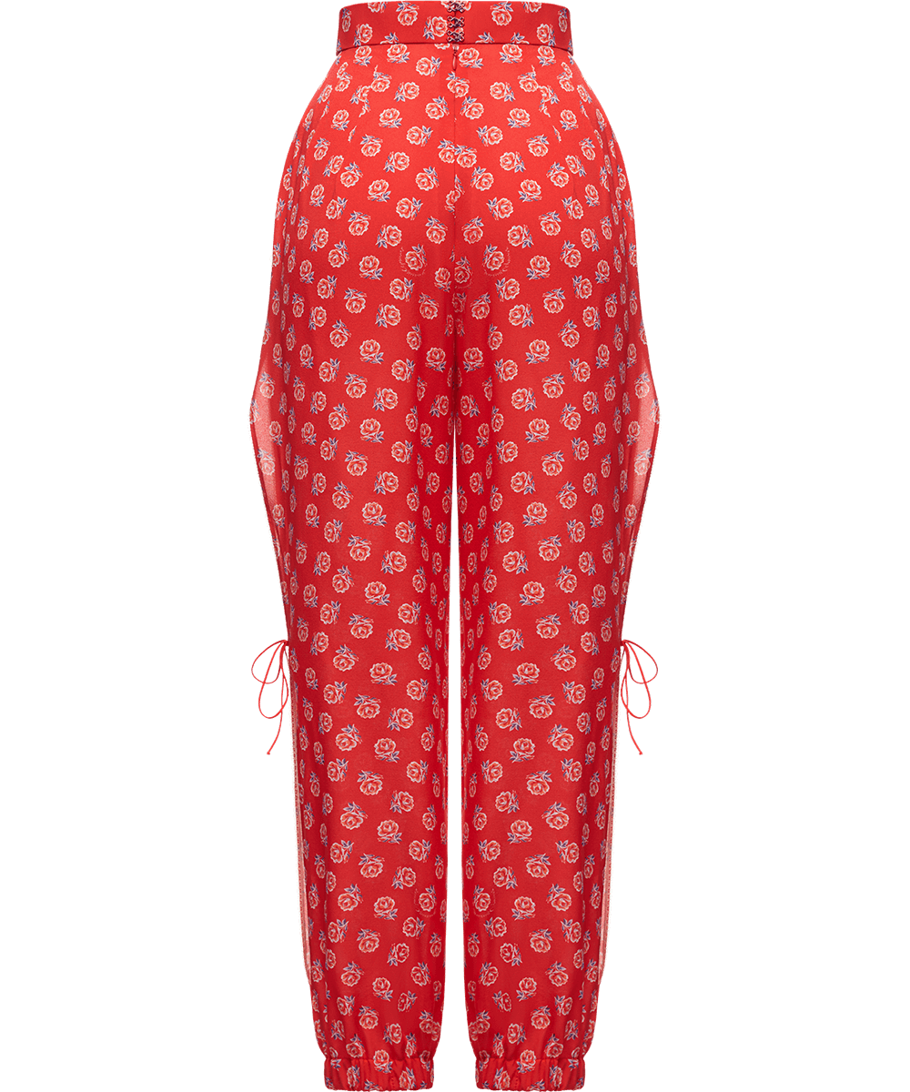 Silk trousers with a signature floral print