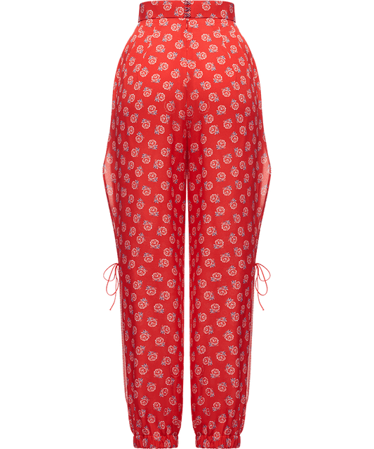 Silk trousers with a signature floral print