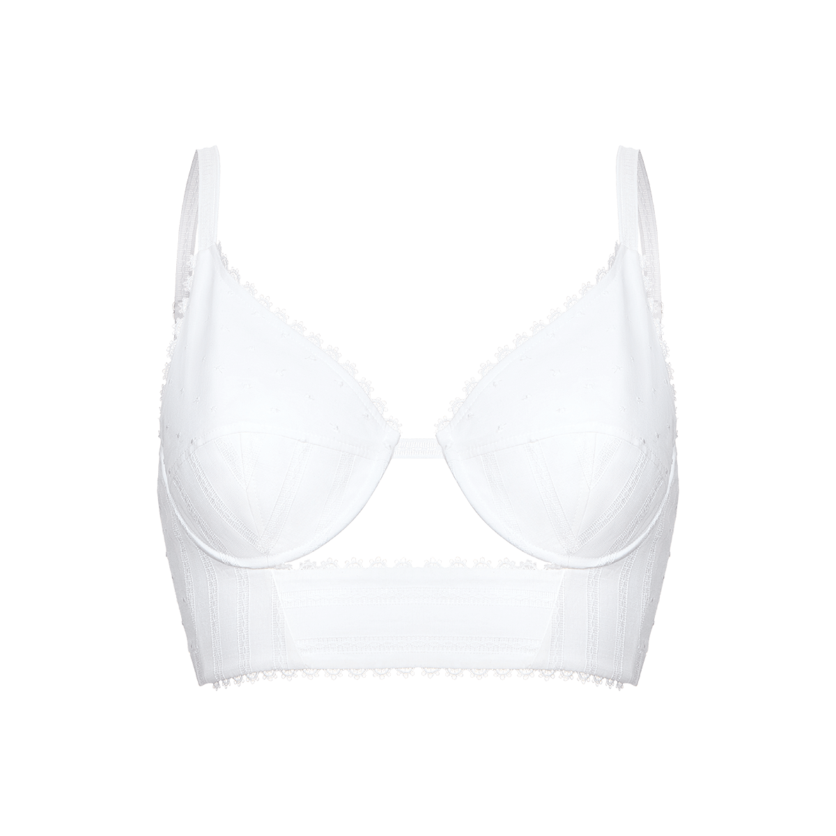 Embroidered batiste and linen bustier top