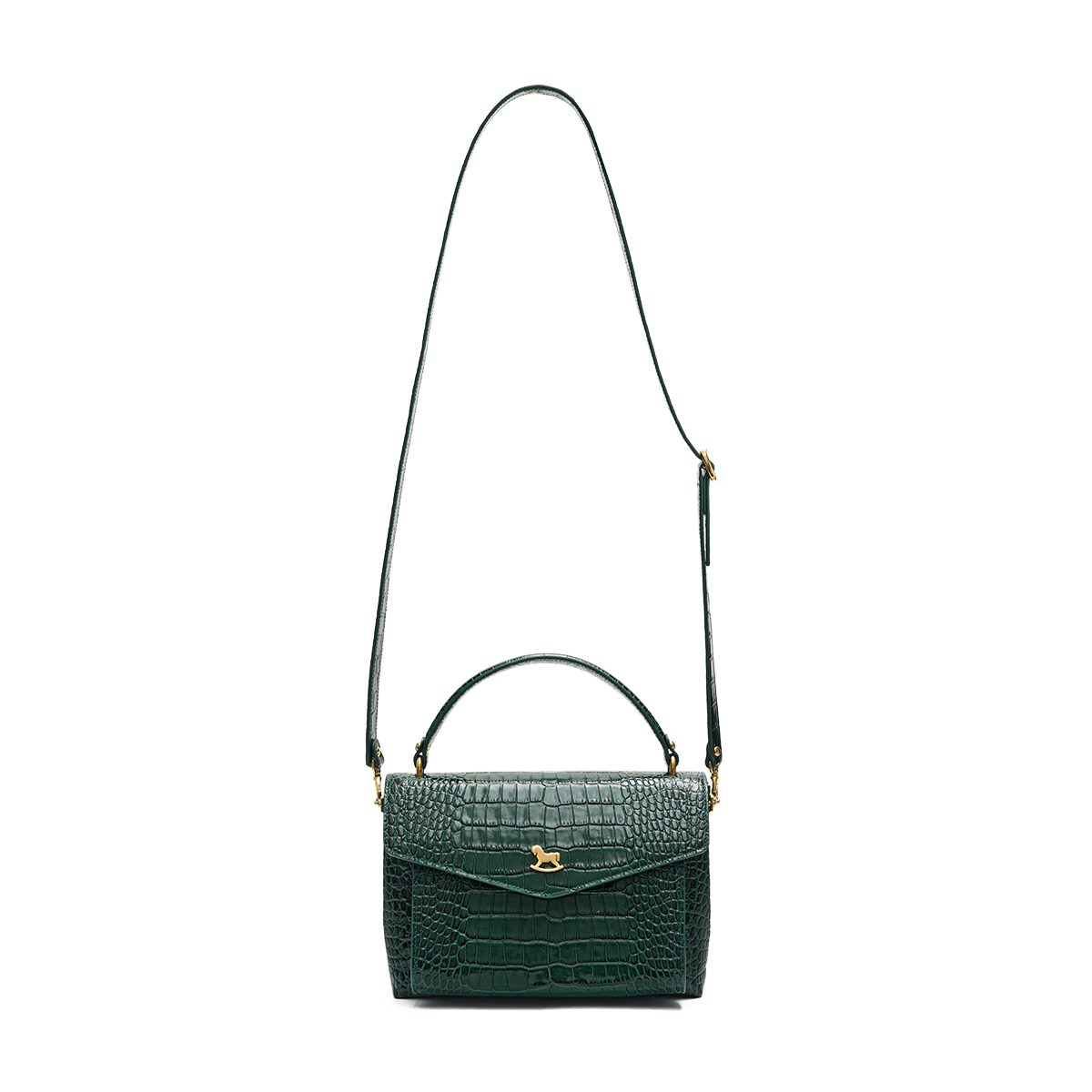 Leather satchel with a signature clasp