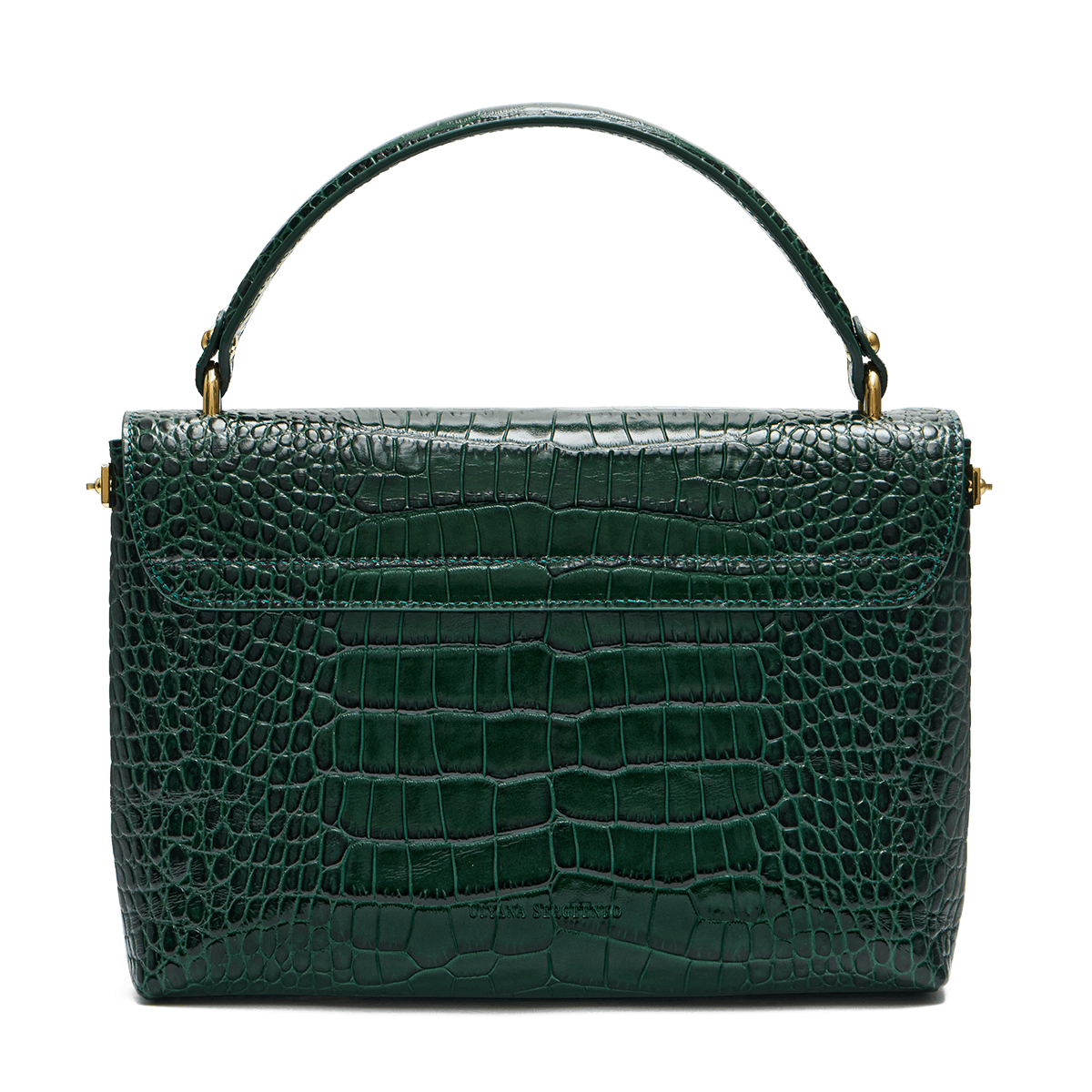 Leather satchel with a signature clasp