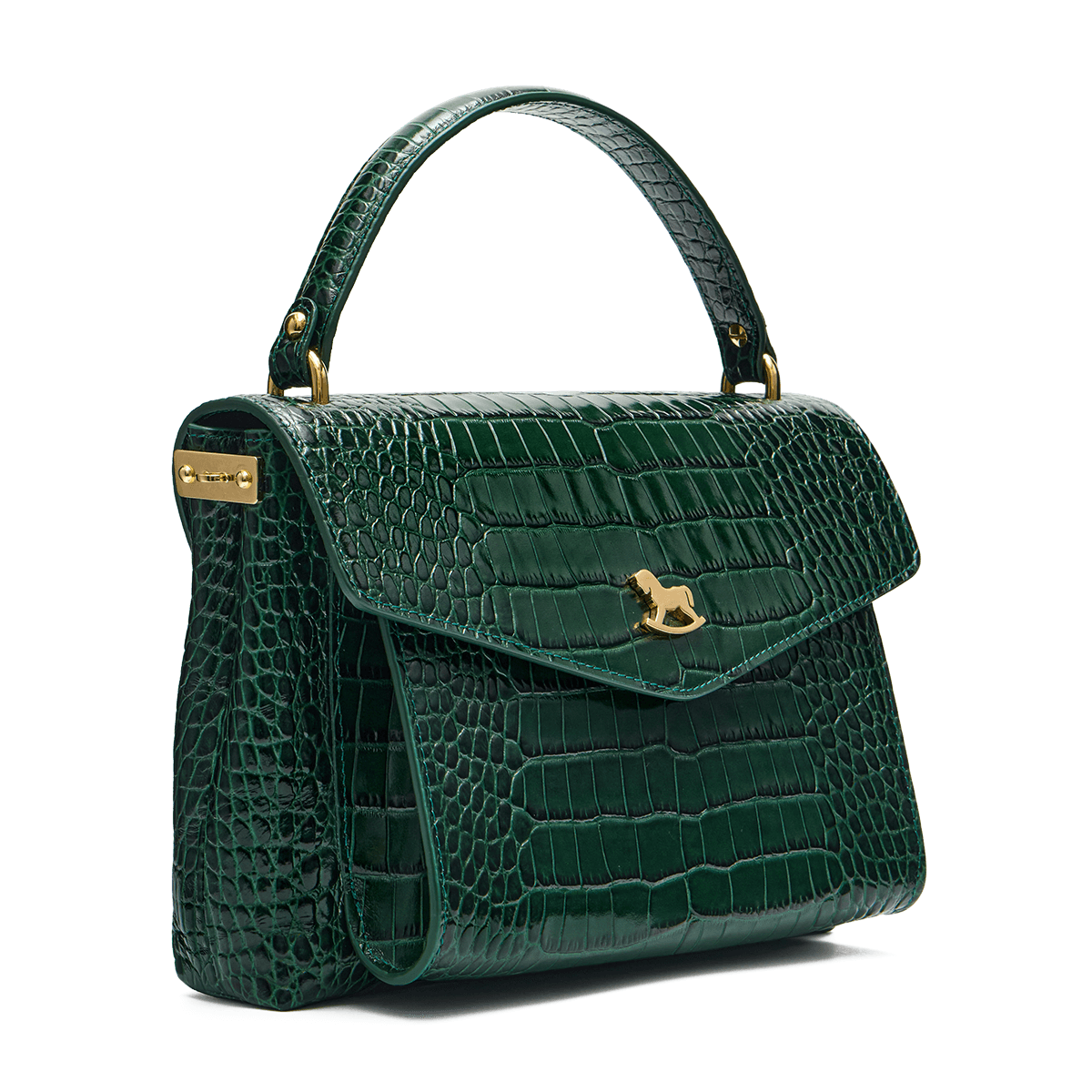 Leather satchel with a signature clasp