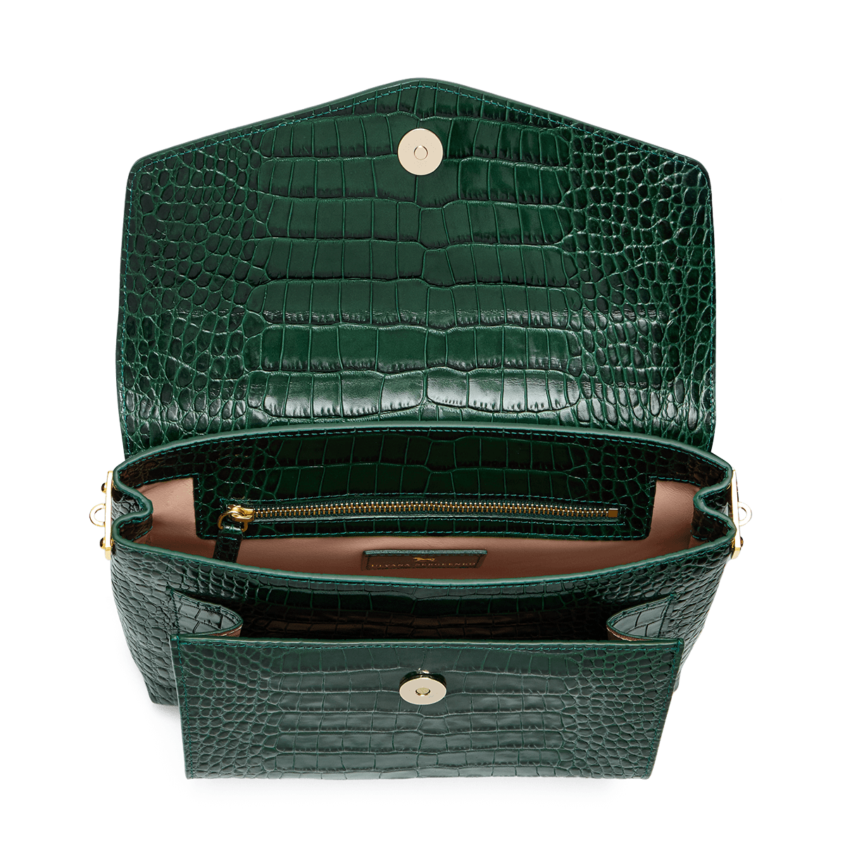 Leather satchel with a signature clasp