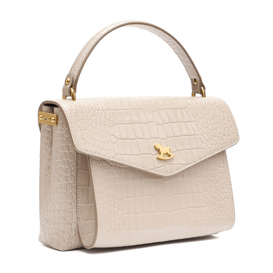 Leather satchel with a signature clasp