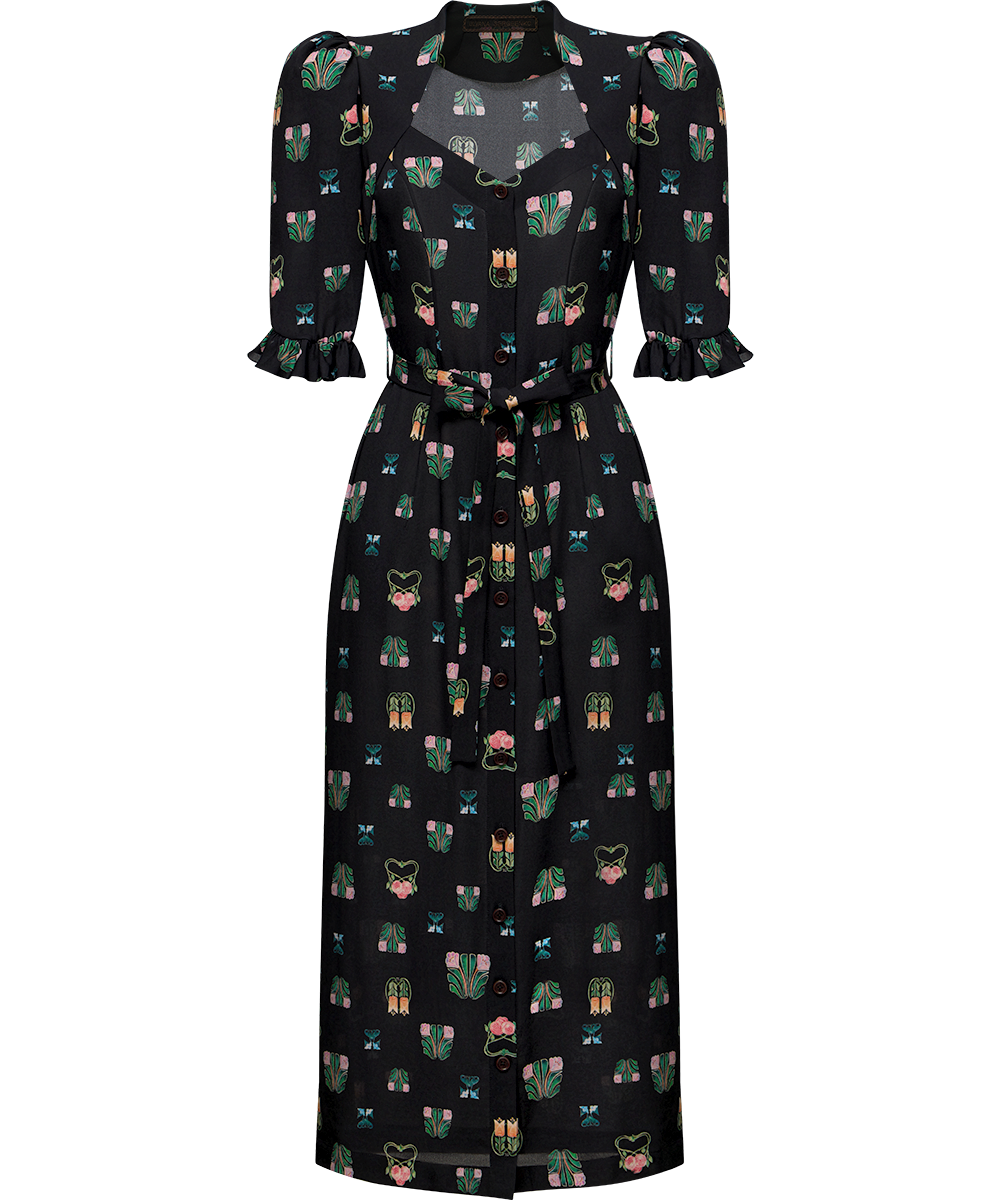 Silk dress with a signature print