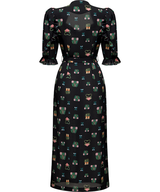 Silk dress with a signature print