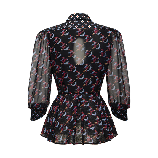 Silk peplum blouse with a signature print
