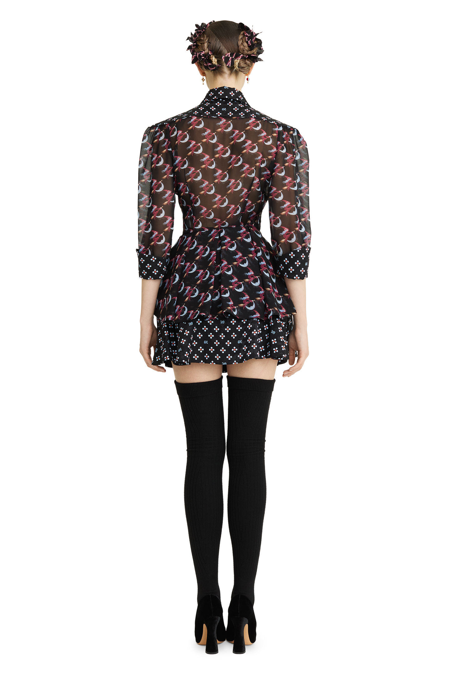 Silk peplum blouse with a signature print