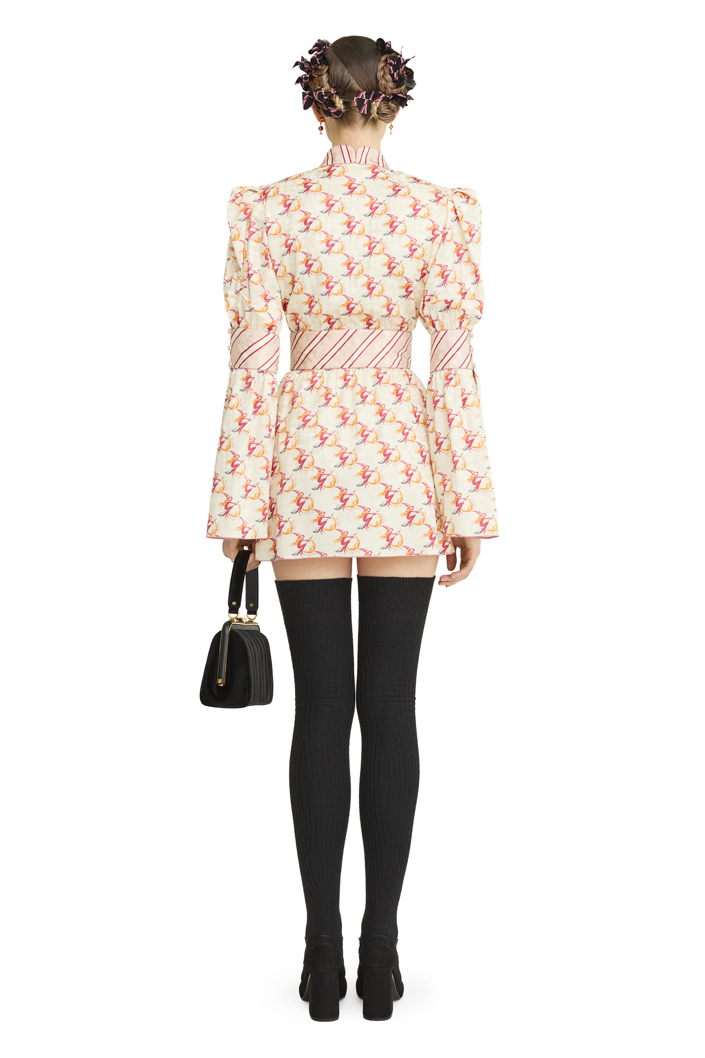 Silk jacquard dress with a signature print