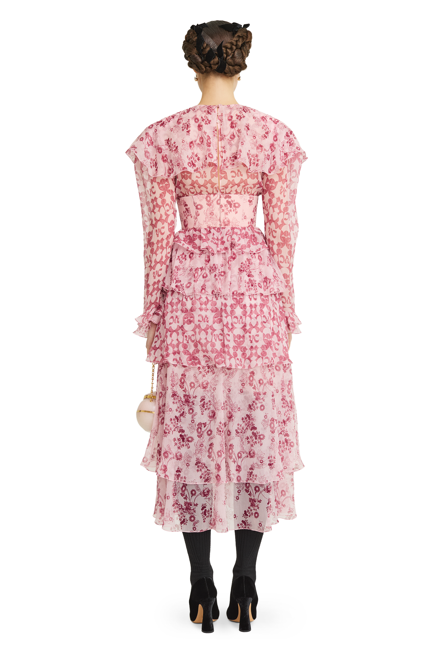 Сrinkled silk chiffon dress with a signature print