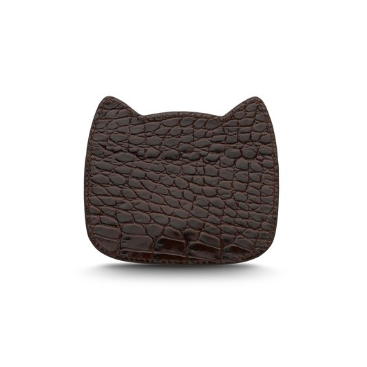 Cat-shaped leather cardholder with signature “U.S.” initials