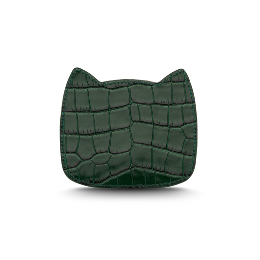 Cat-shaped leather cardholder with signature “U.S.” initials