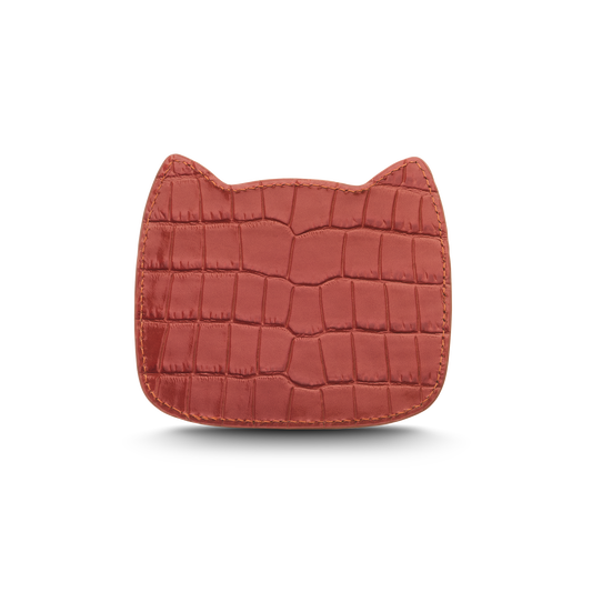 Cat-shaped leather cardholder with signature “U.S.” initials