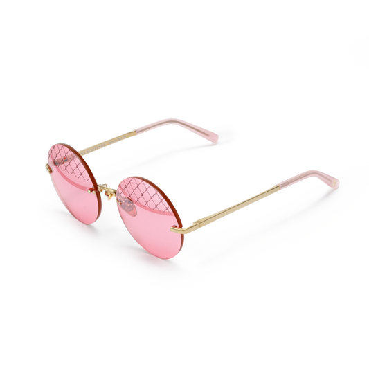 Round sunglasses with pink lenses