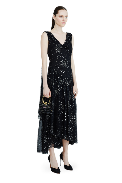 Chiffon midi dress with sparkling lurex