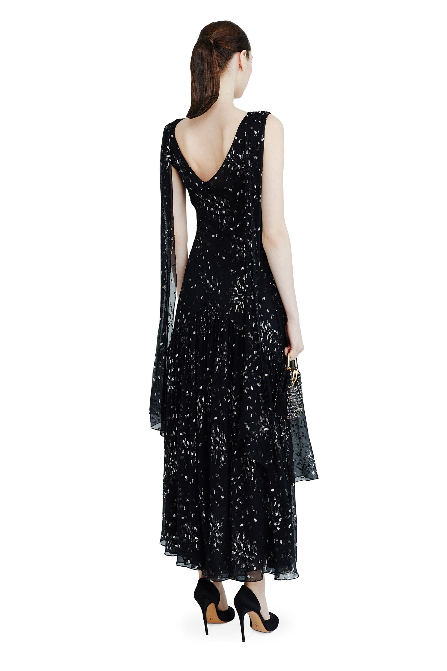 Chiffon midi dress with sparkling lurex