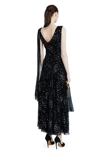 Chiffon midi dress with sparkling lurex