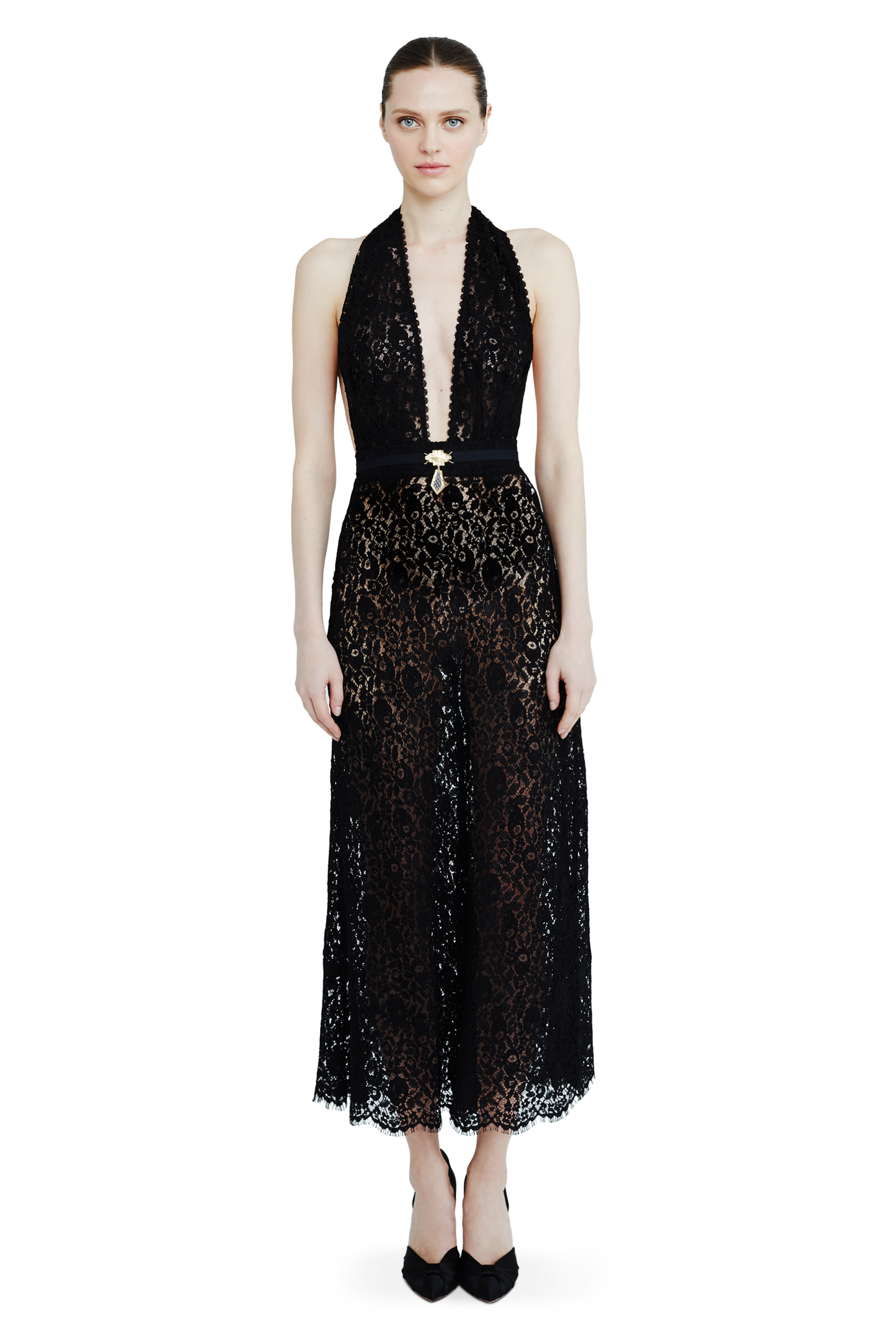 Open-back lace midi dress
