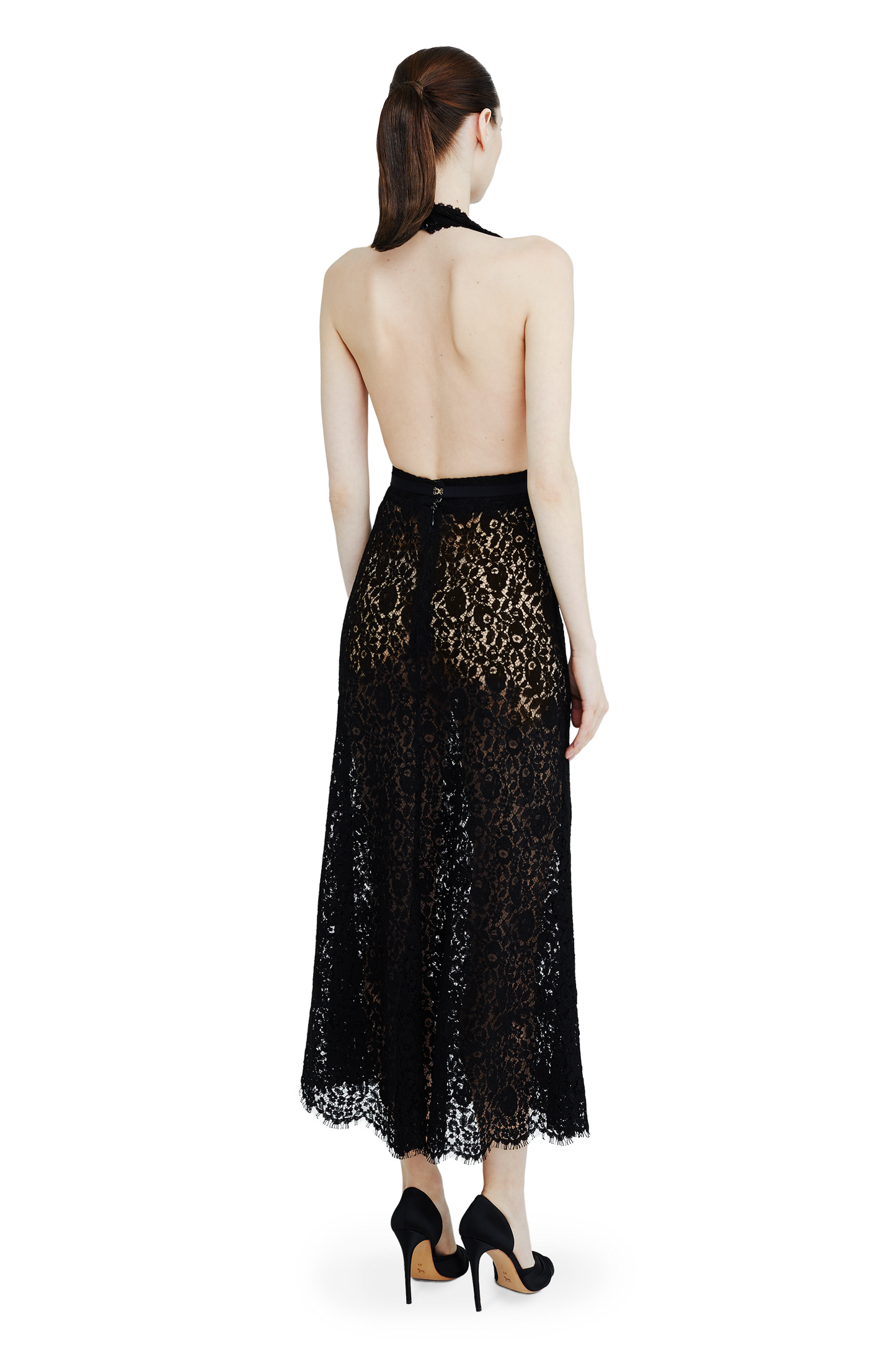 Open-back lace midi dress