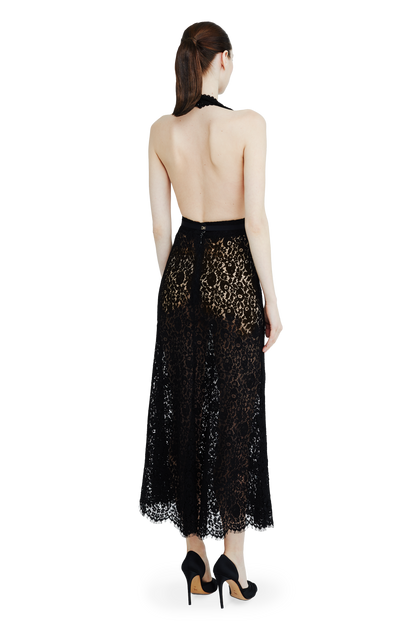 Open-back lace midi dress
