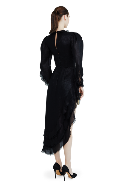 Georgette midi dress with flounces