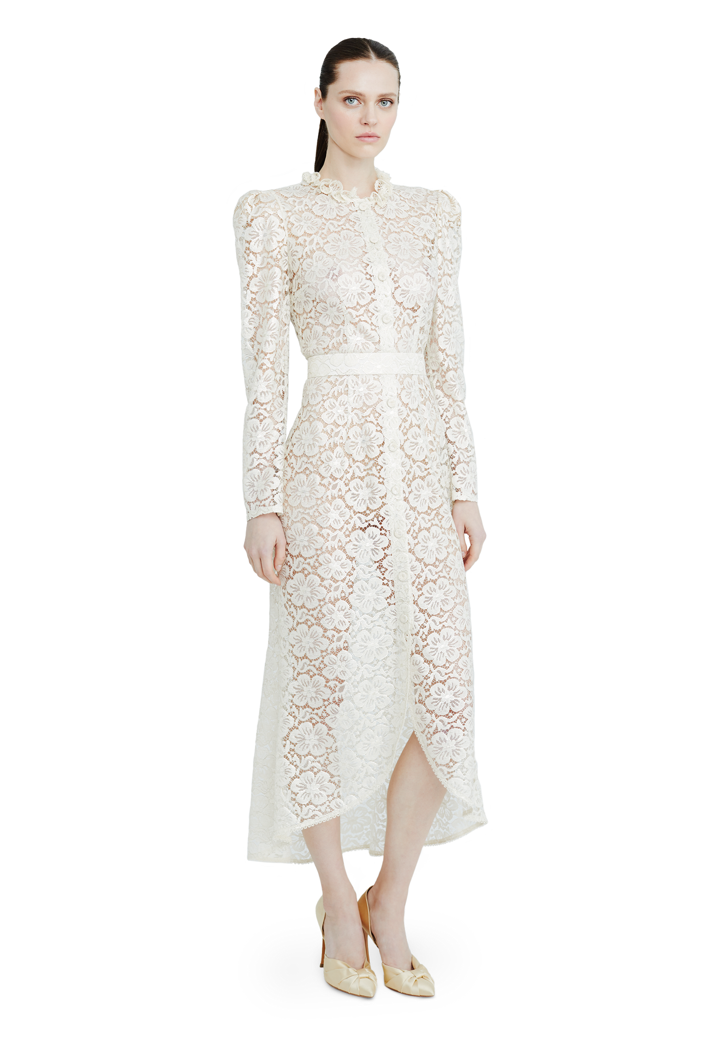 Lace midi dress with floral patterns