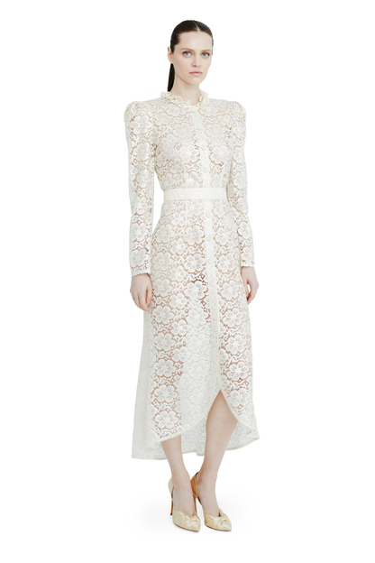 Lace midi dress with floral patterns