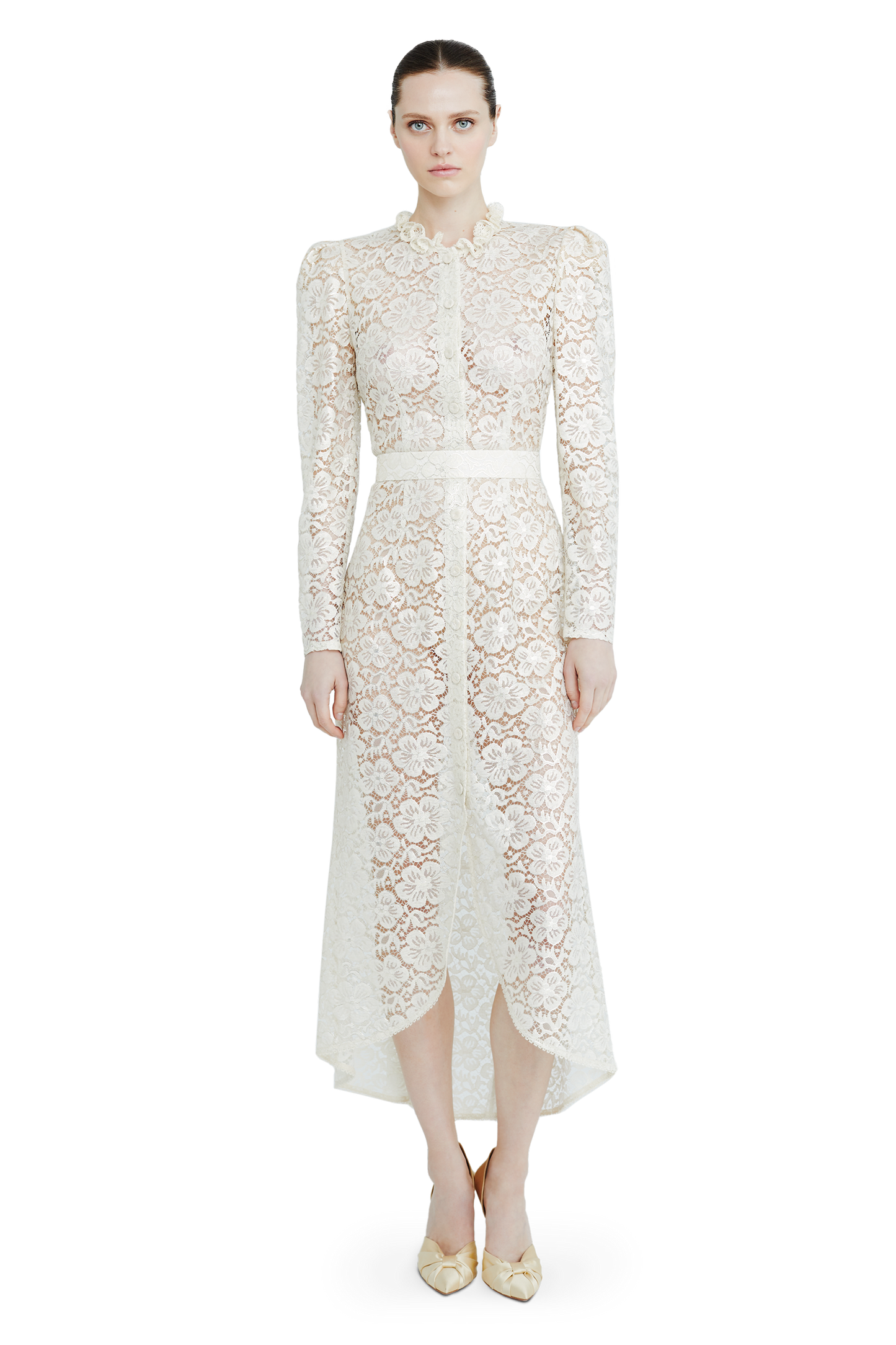 Lace midi dress with floral patterns