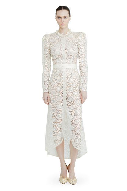 Lace midi dress with floral patterns