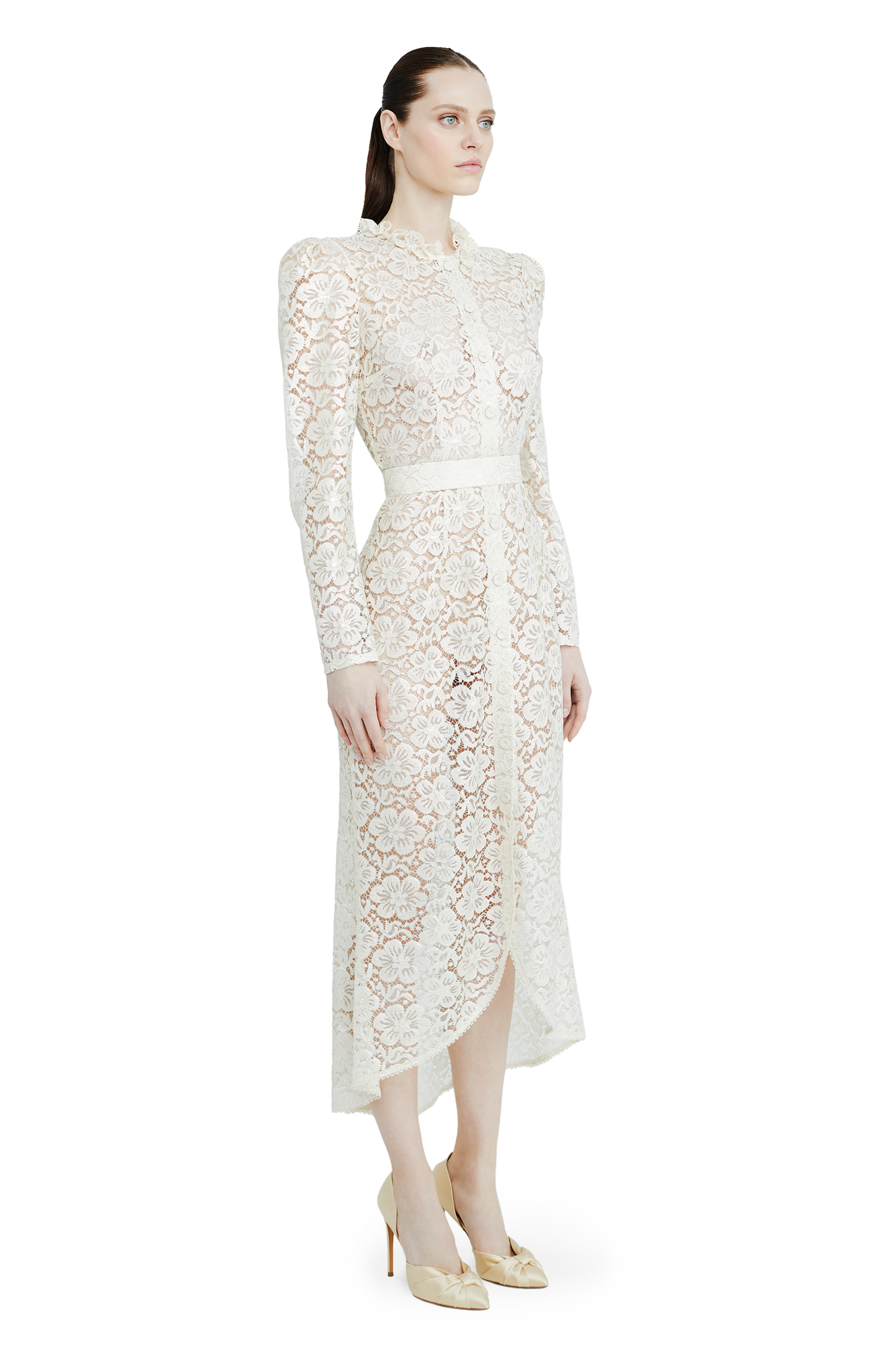 Lace midi dress with floral patterns