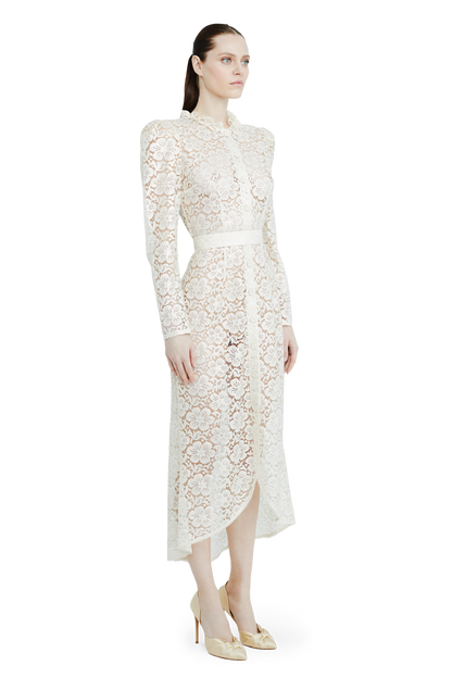 Lace midi dress with floral patterns