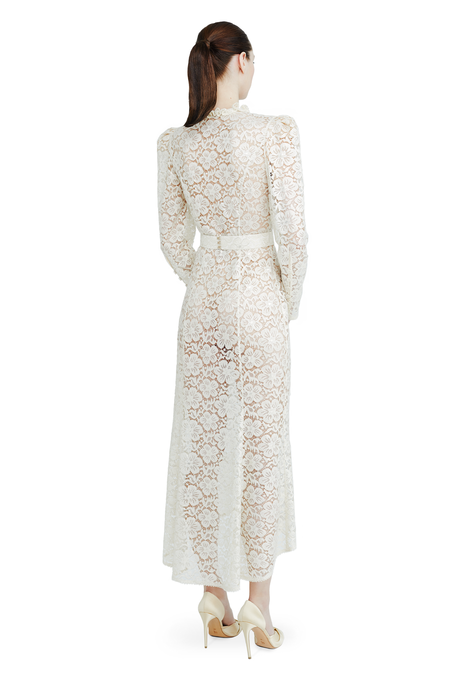 Lace midi dress with floral patterns