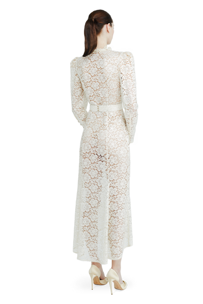Lace midi dress with floral patterns