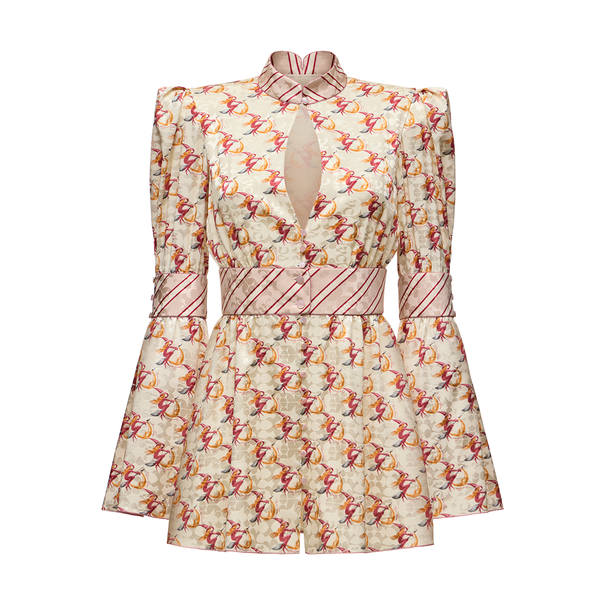 Silk jacquard dress with a signature print