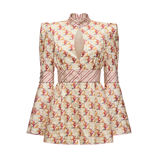 Silk jacquard dress with a signature print