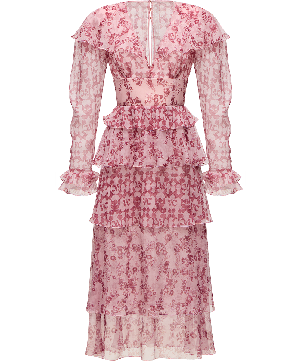 Сrinkled silk chiffon dress with a signature print