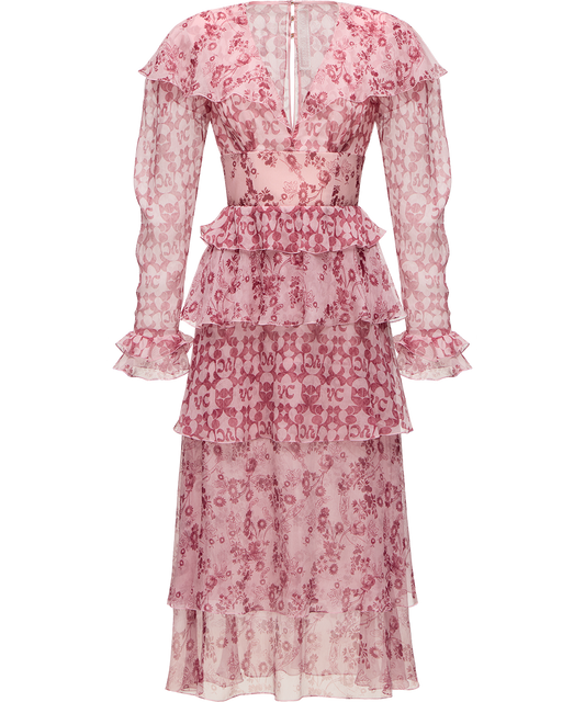 Сrinkled silk chiffon dress with a signature print