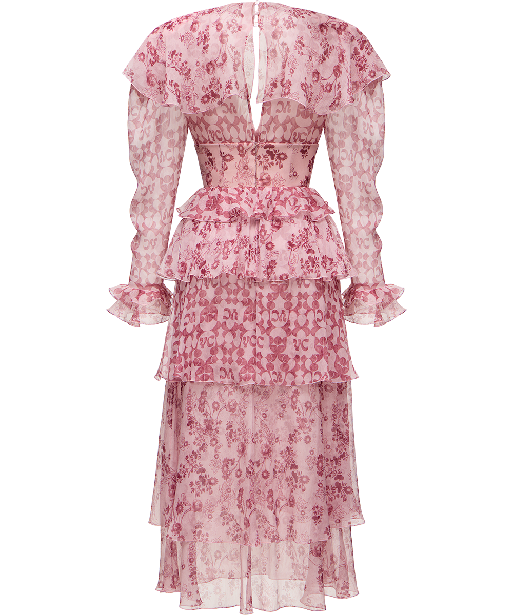 Сrinkled silk chiffon dress with a signature print